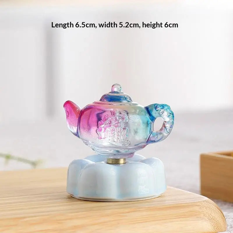 Glazed Teapot Ornament | Whimsical Tabletop Decor Spinning Base