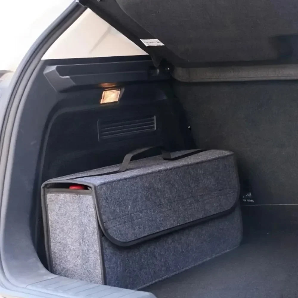 Gray Felt Car Trunk Organizer – Anti-Slip Compartment Box
