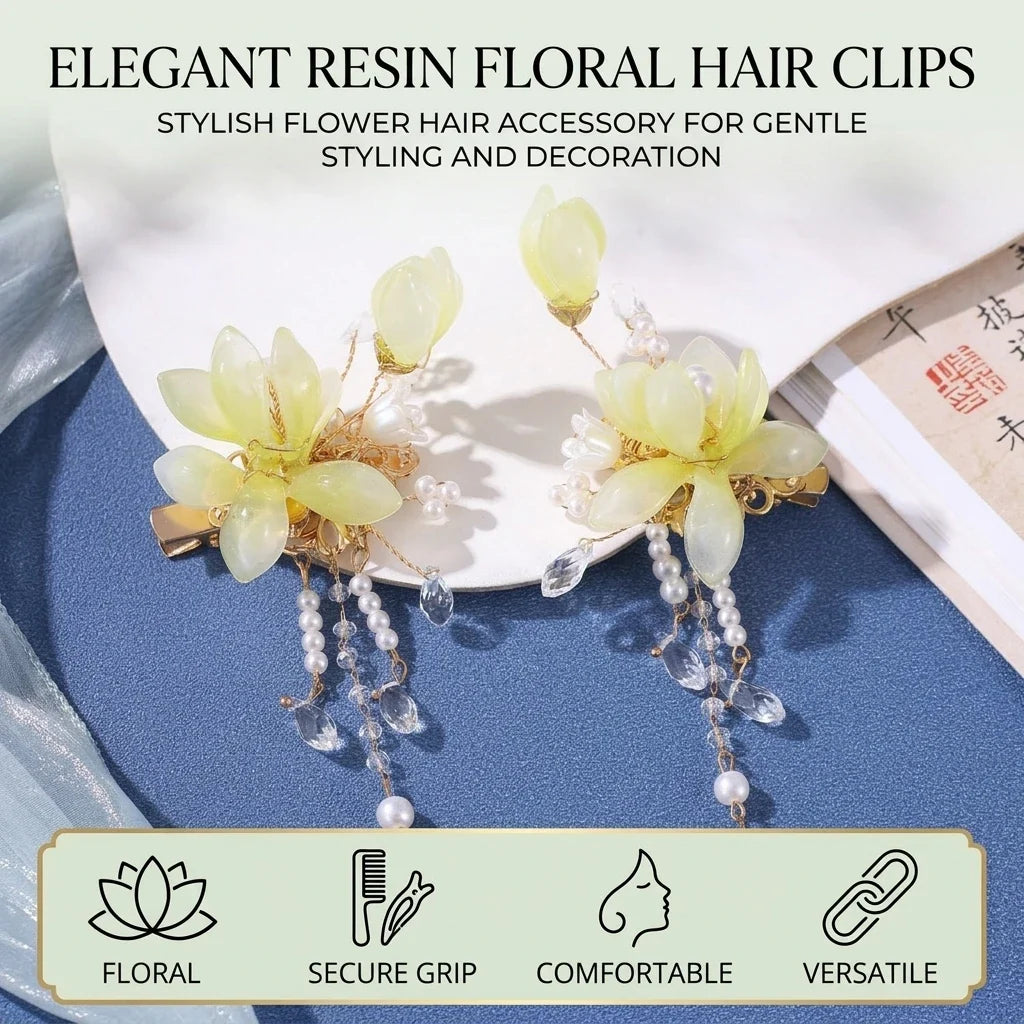 Green Floral Resin Hair Clip Comb Barrette for Women & Girls