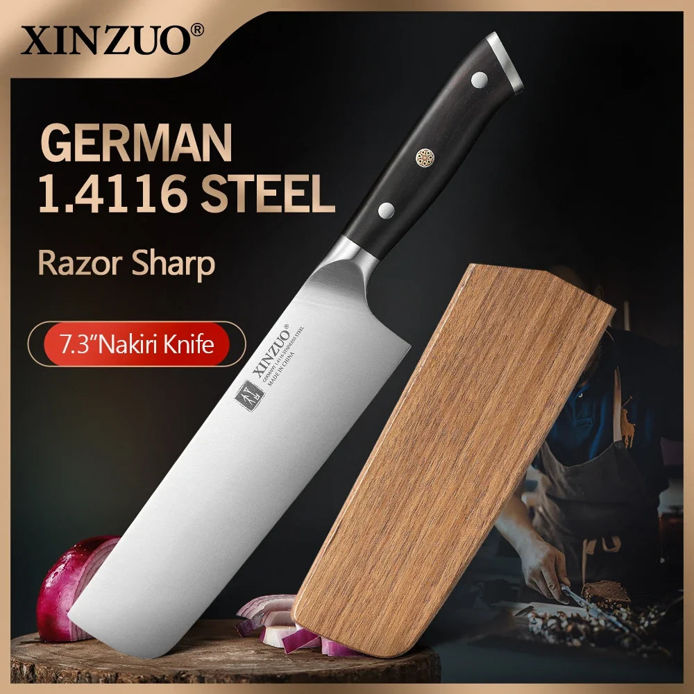 XINZUO 7.28" Nakiri Knife – German Steel & Ebony Wood Handle