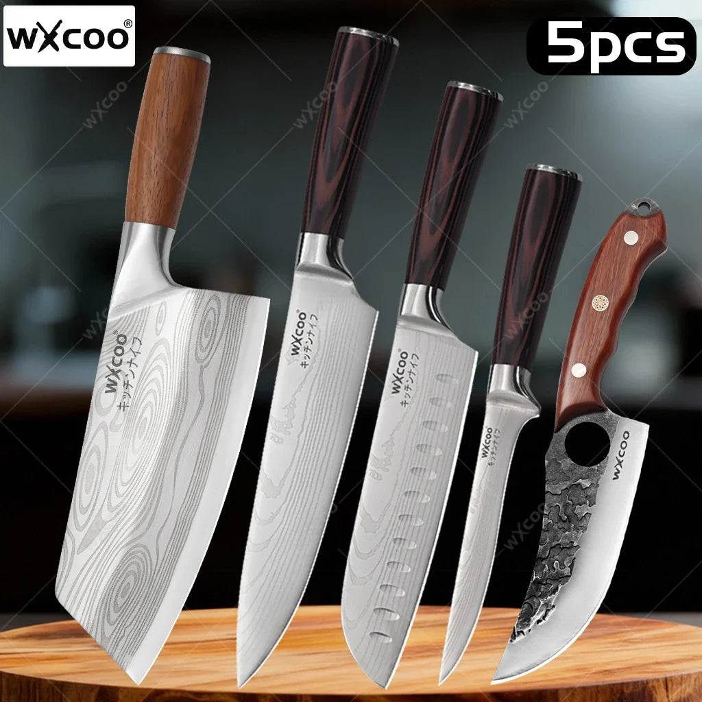 Japanese Santoku Chef's Knife Set – Laser-Textured Stainless Steel