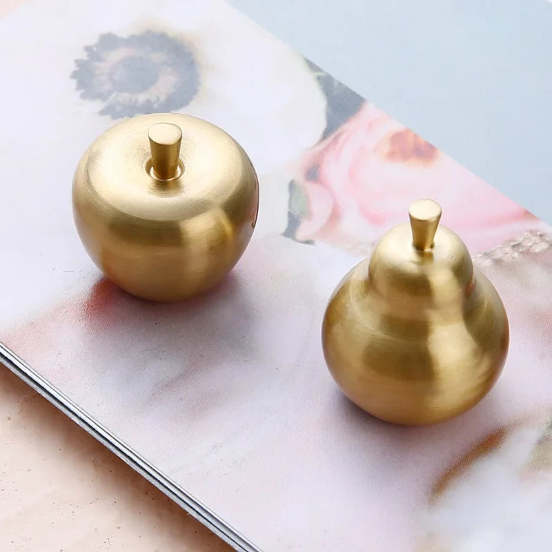 Apple-Shaped Brass Cabinet Knobs | Copper Drawer Pulls Pair