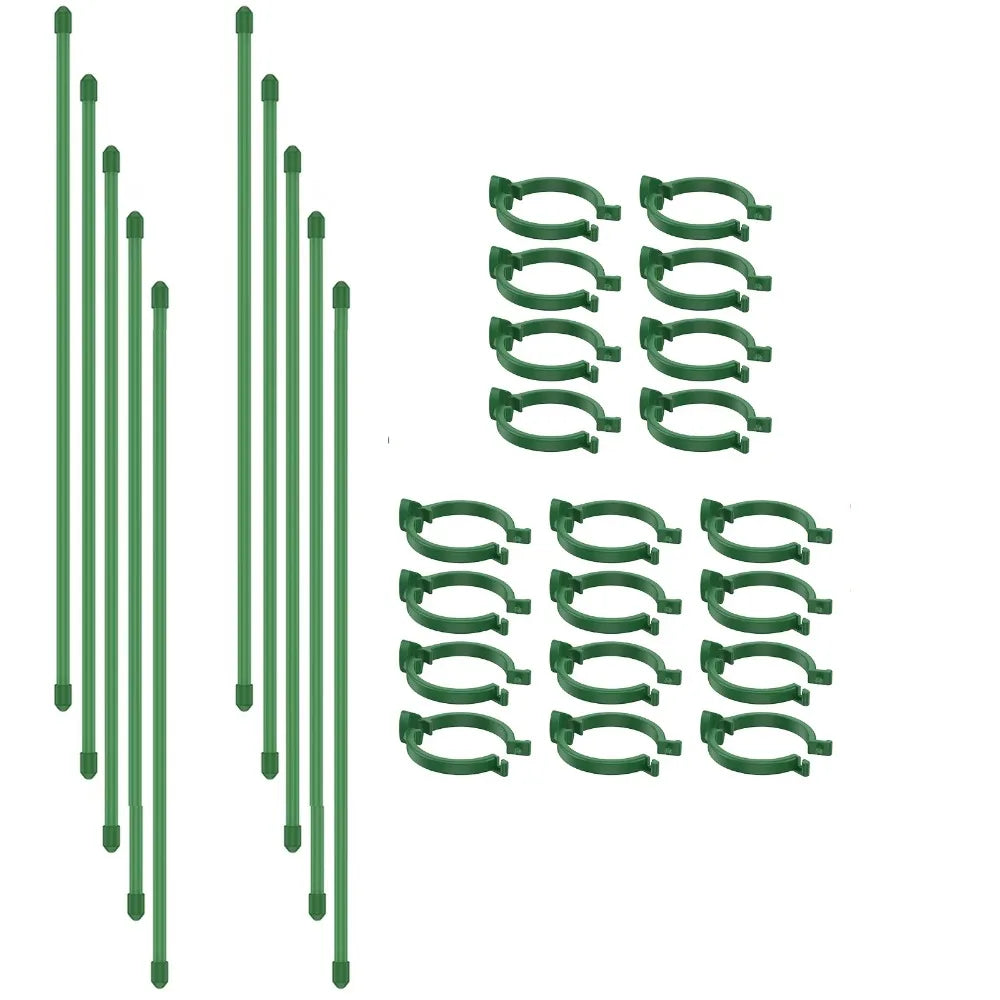 10-Pack Adjustable Plant Support Stakes with Rings & Clips