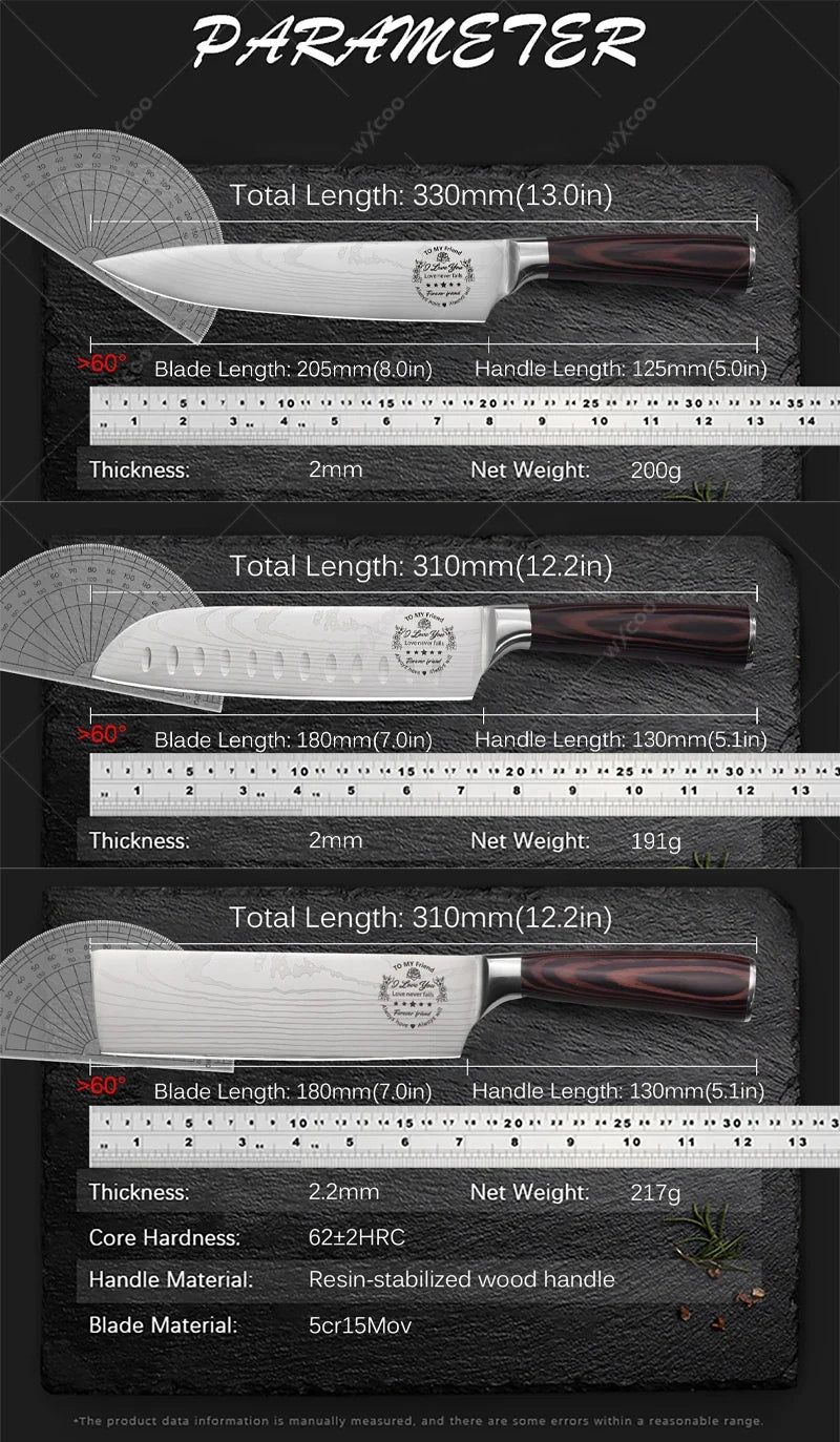 WXCOO Japanese Chef Knife 5Cr15Mov Steel Santoku Boning Knife