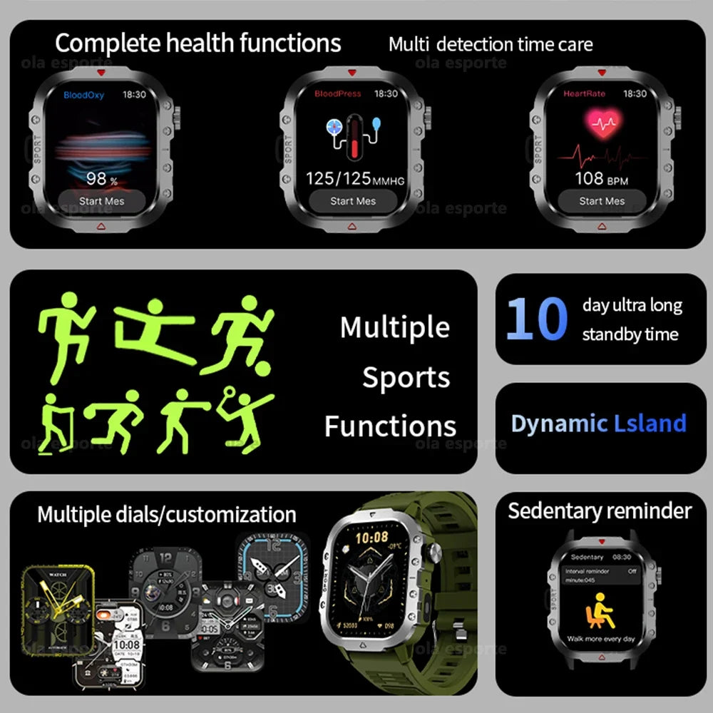 2026 Military Men's Smart Watch Outdoor Sports Health Monitor LED