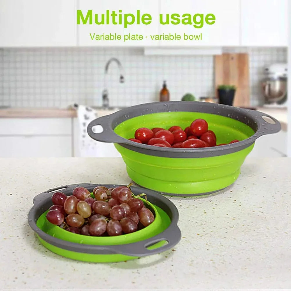 Collapsible Silicone Drain Basket – Foldable Fruit & Veggie Strainer