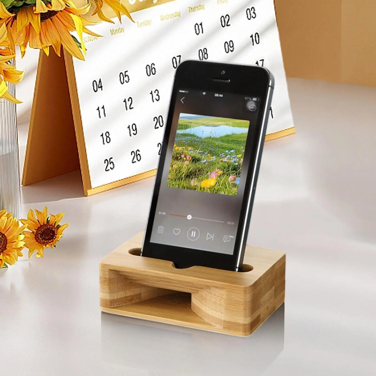 Wooden Phone Holder Passive Speaker Amplifier Dock Stand