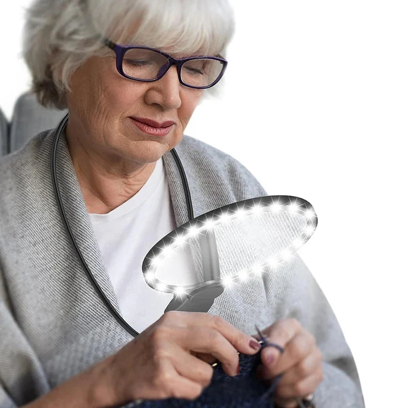 Magnifying Glass Light Reading 5X Hands Magnifier Neck Wear Seniors