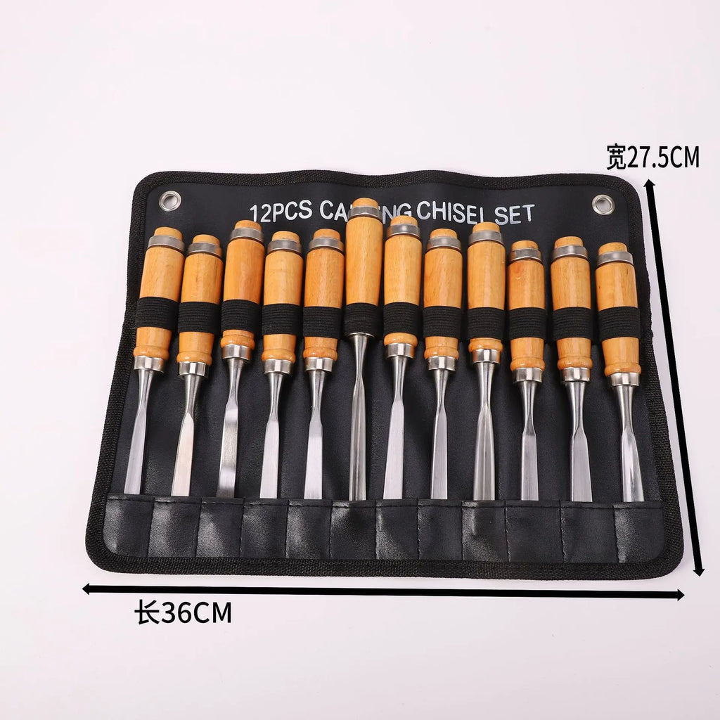 12-Piece Wood Carving Chisel Set – Lathe Gouges & Hand Tools