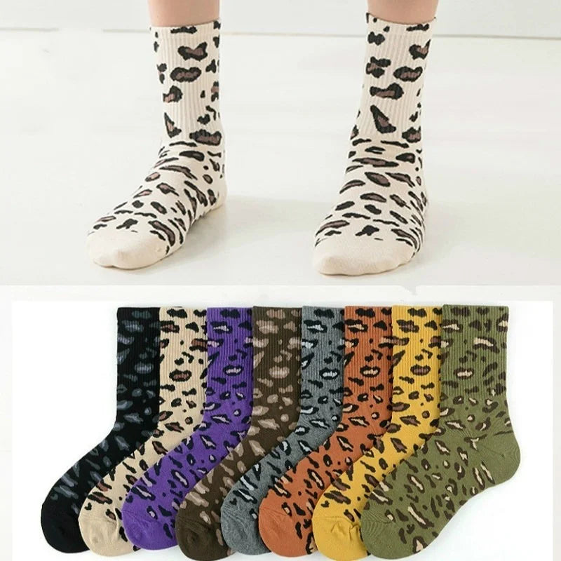 Leopard Print Crew Socks – Unisex Cotton Hip Hop Style