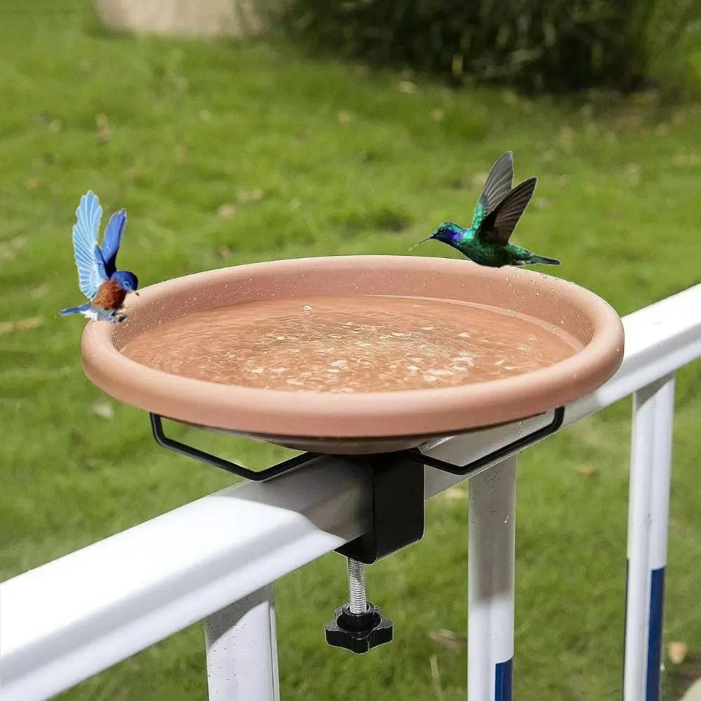 Deck Railing Bird Bath & Feeder – Adjustable Brown Plastic