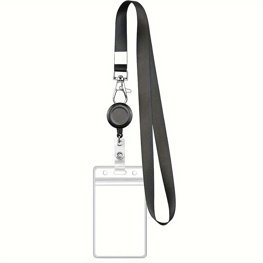 Black Retractable Badge Reel Lobster Clasp Waterproof PVC Card Holder