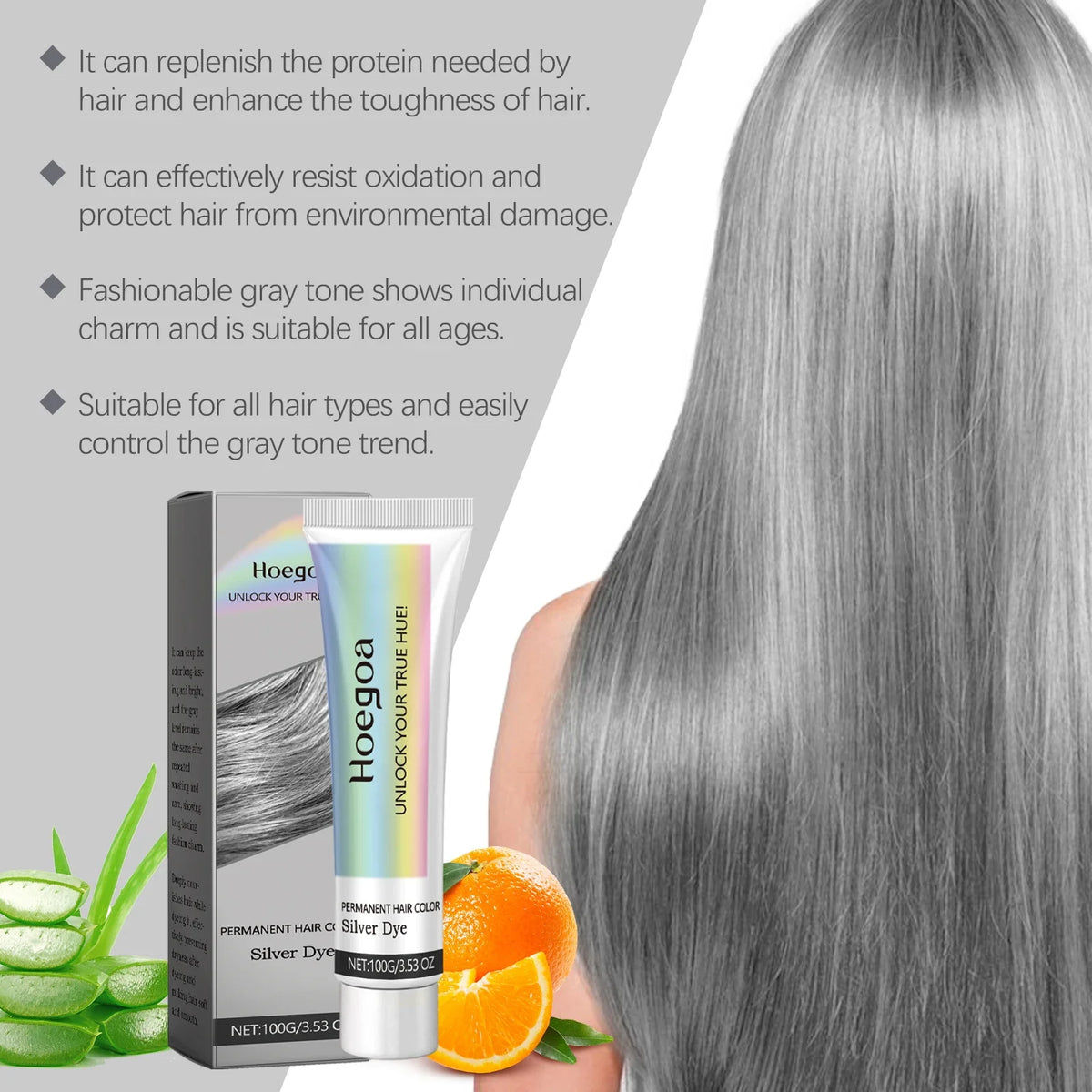 HOEGOA Silver Grey Permanent Hair Dye Color Wax Cream 100g