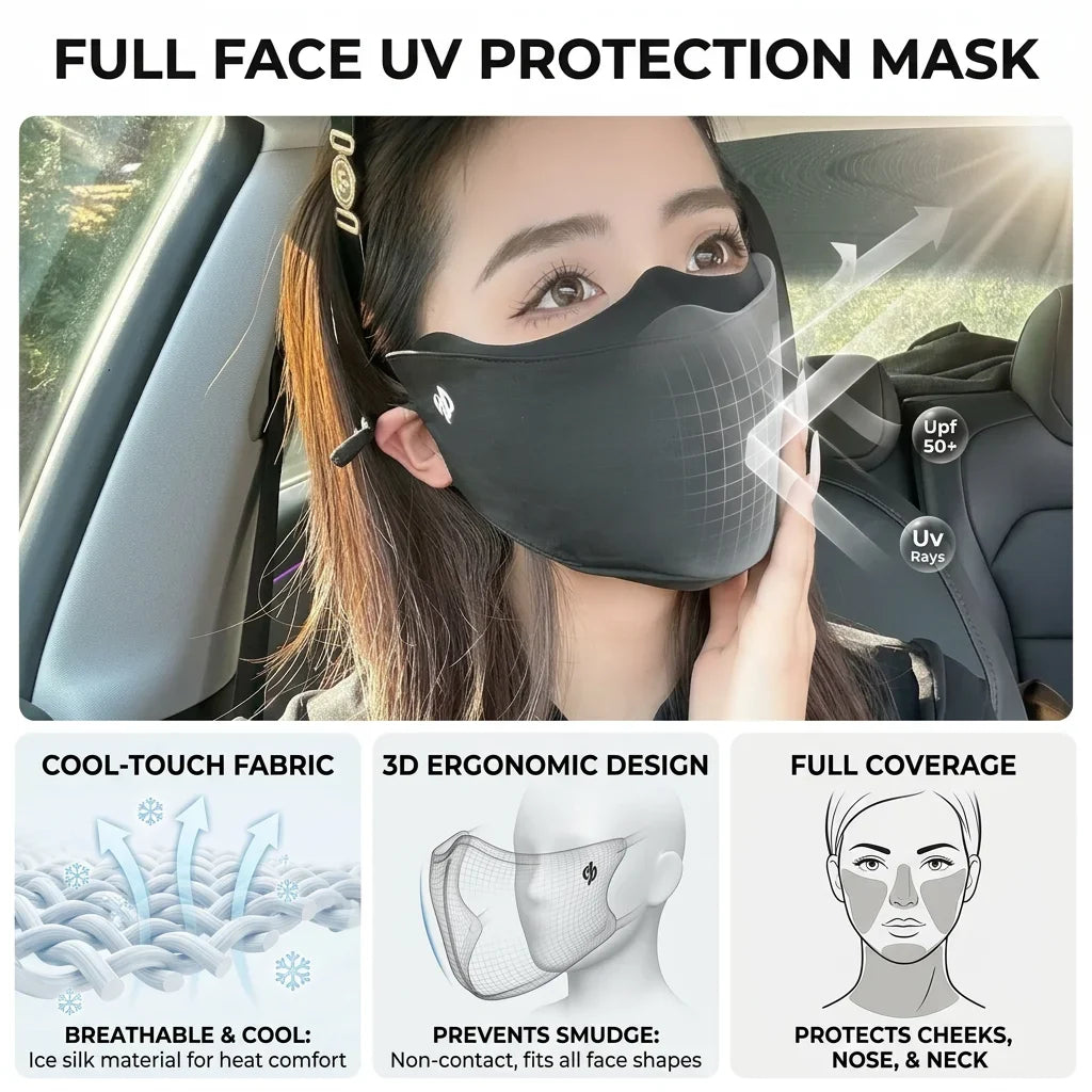 Ice Silk UPF50+ Sun Mask for Women | Full Face UV Cover