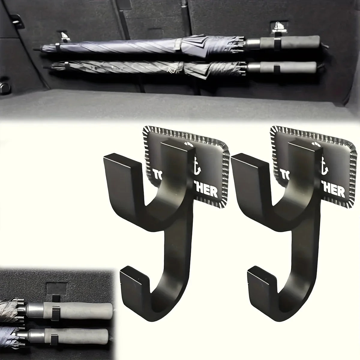 Car Umbrella Hooks – No-Drill Seat Back Trunk Hangers 2-Pack