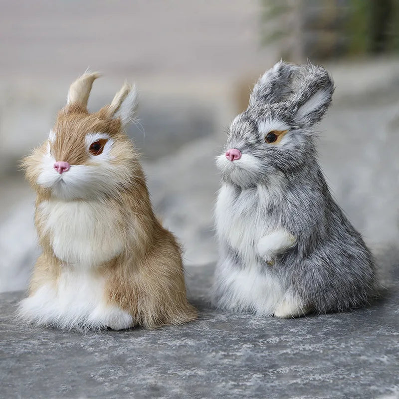 Lifelike Faux Fur Rabbit Figurine – Home & Office Décor