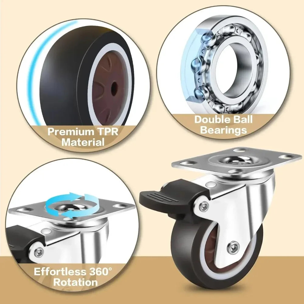2 Inch Heavy Duty Rubber Furniture Caster Wheels – Set of 4