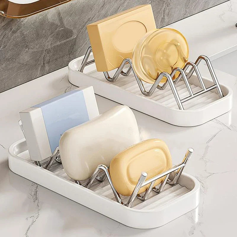 W-Shaped Stainless Steel Soap Holder with Drain Tray | Non-Slip