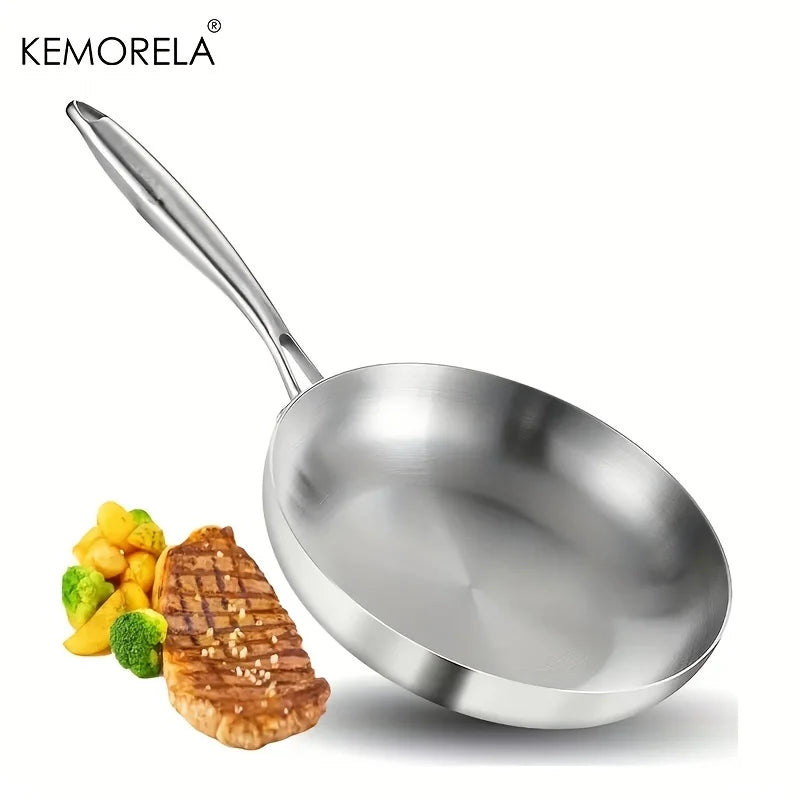 KEMORELA 24cm 304 Stainless Steel Frying Pan 3-Ply Skillet