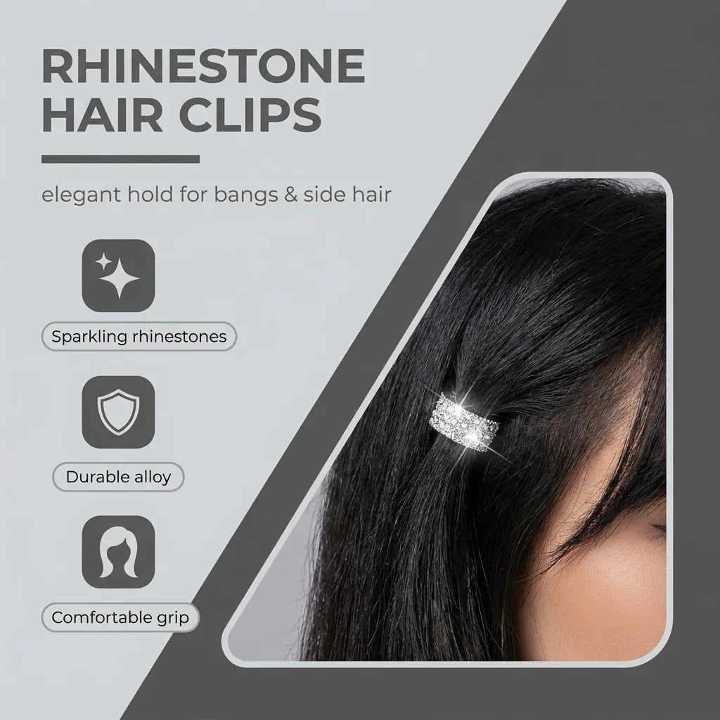 6-Pack Rhinestone Hair Clips | Three-Row Alloy Barrettes