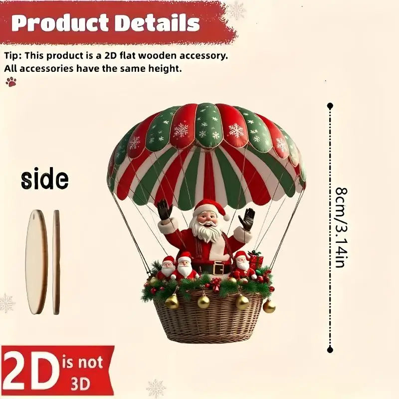 10-Piece Wooden Christmas Ornaments – Santa & Hot Air Balloon