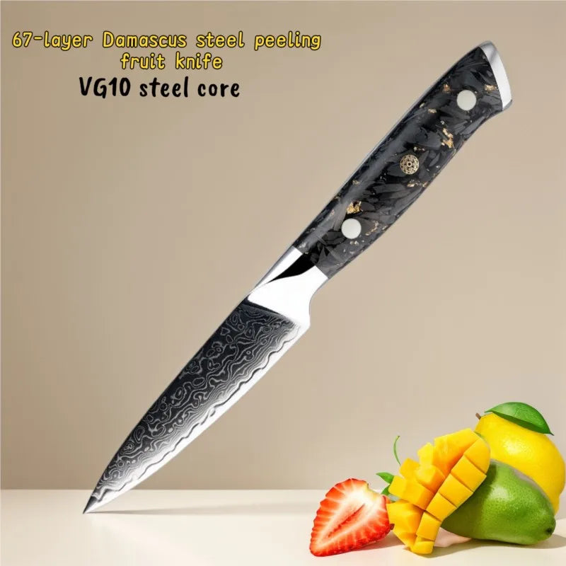 3.5" Damascus Steel Paring Knife – VG10 Core & Carbon Fiber