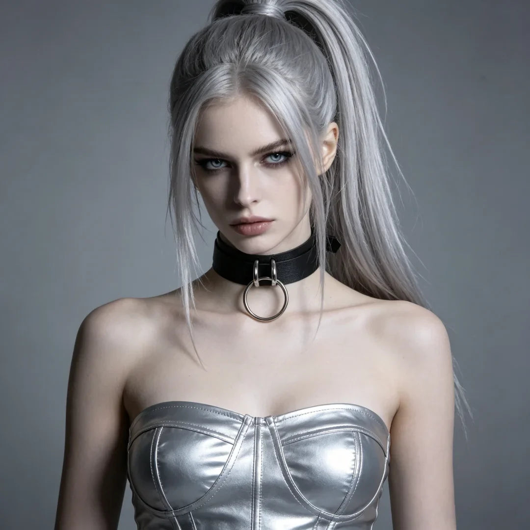 Fashion Round Spike Punk Chocker Collar PU Leather Harness Necklace