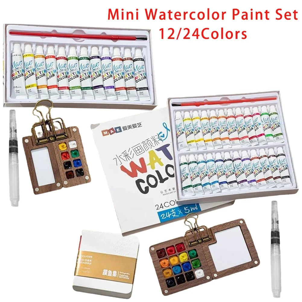Mini Travel Watercolor Paint Set – Nano Wood Palette 12/24 Colors