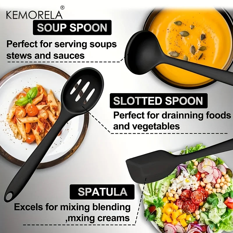 KEMORELA 12-Pc Silicone Cooking Utensil Set – Spatula Tongs Whisk