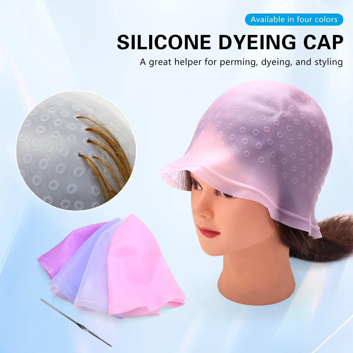 Silicone Hair Highlight Cap with Hook – Reusable Dye Kit