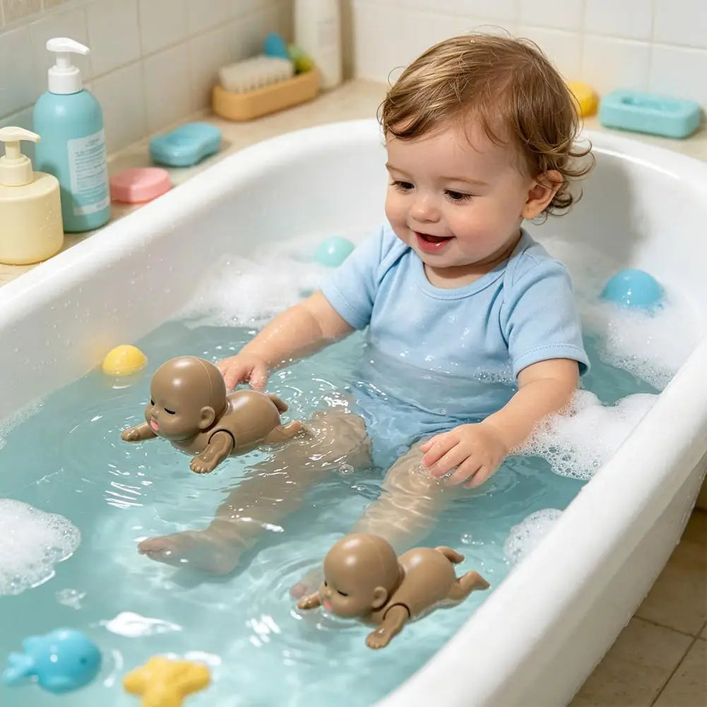 Plastic Wind Up Swimming Baby Doll Toy Realistic Floating Bathtub