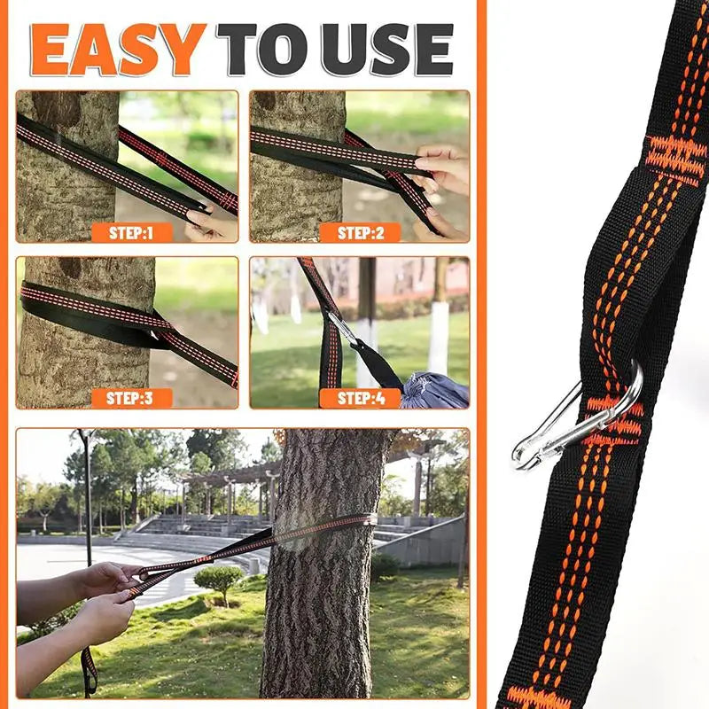 2-Pack Reinforced Hammock Tree Straps – 5-Ring Polyester, 2m