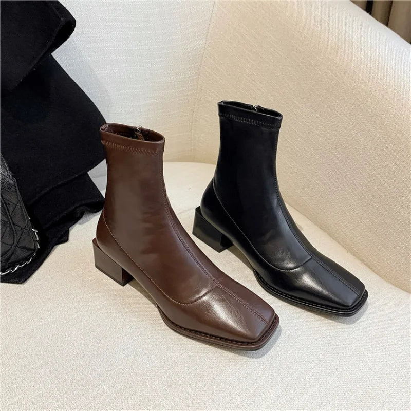 Women's Square Toe Chelsea Ankle Boots – Side Zip Leather
