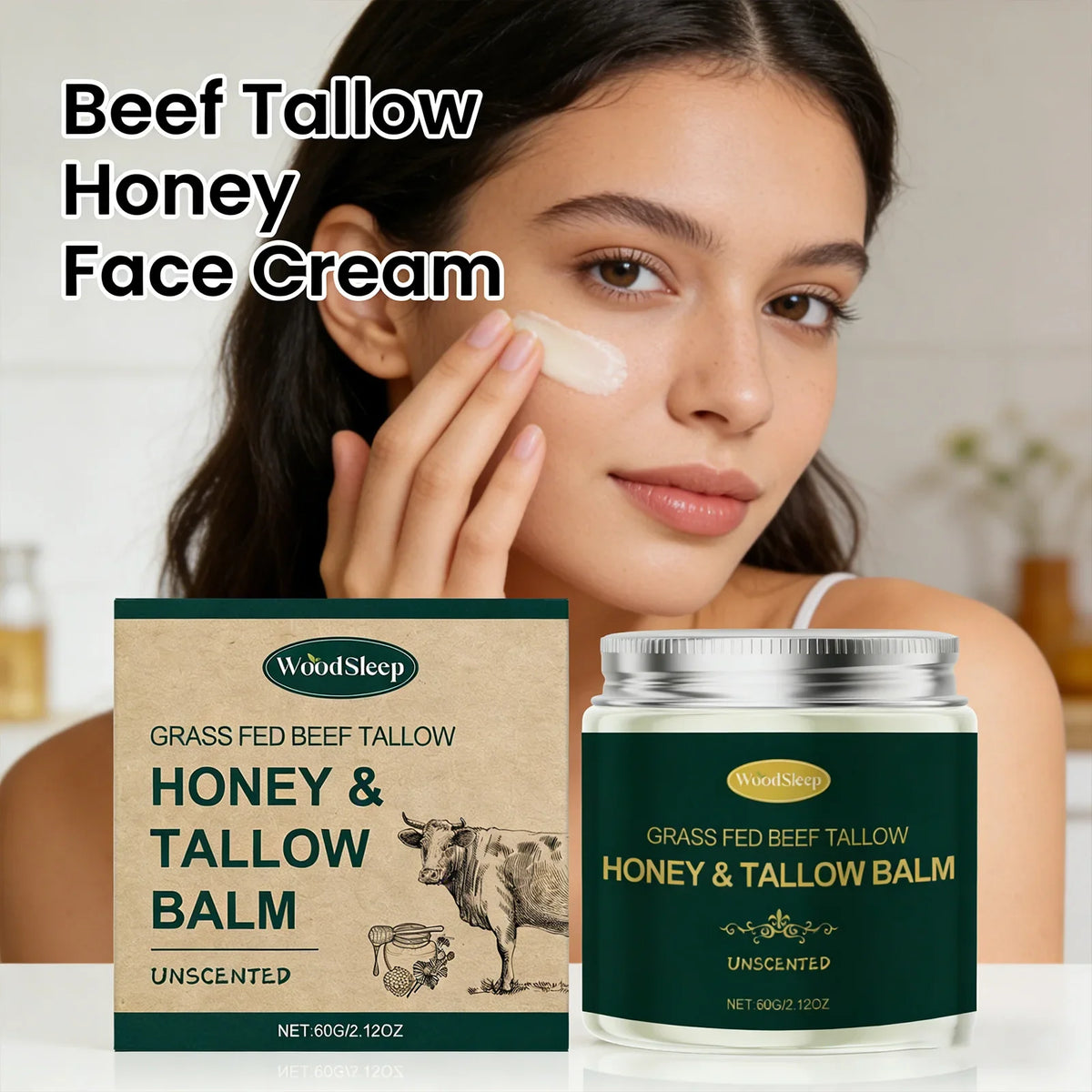 WOODSLEEP Beef Tallow & Honey Face Cream 60g – Deep Moisturizer