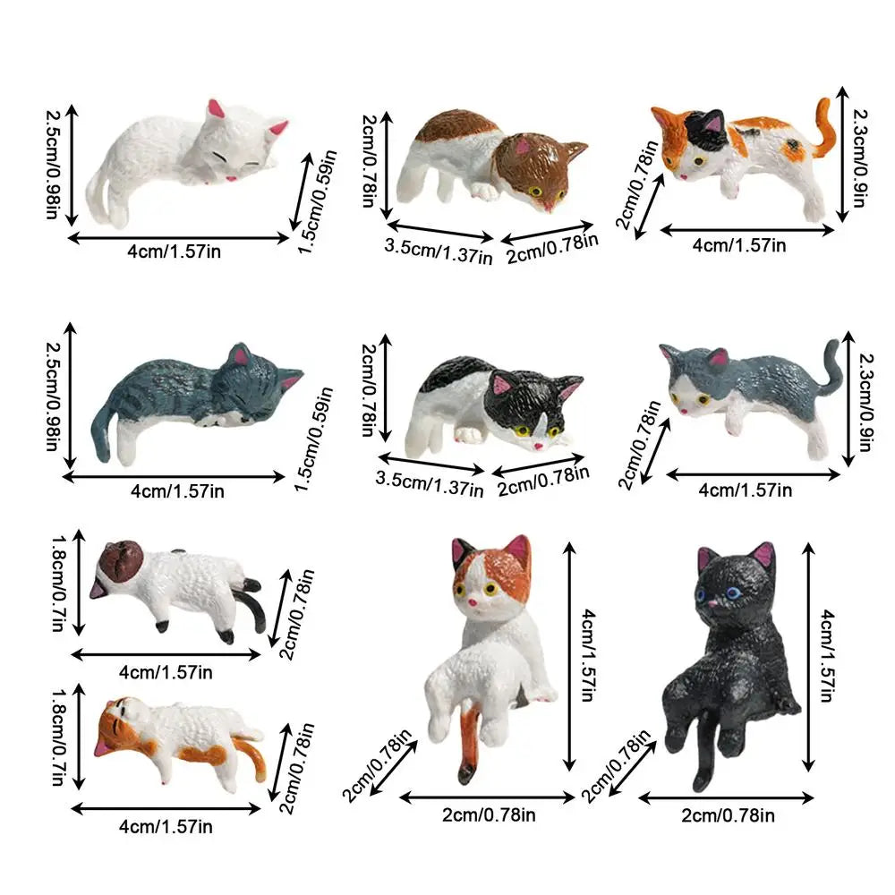 10-Piece Mini Cat Figurines Set – Dashboard & Desk Decor