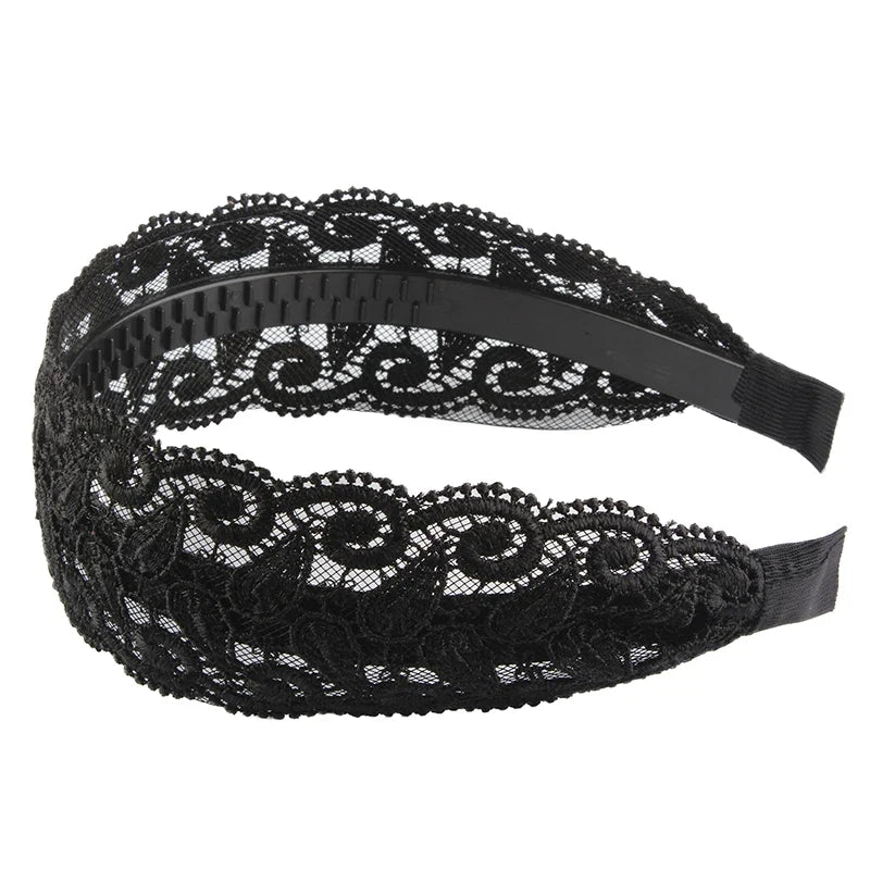 Korean Lace Flower Wide Headband – Non-Slip Vintage Hair Hoop
