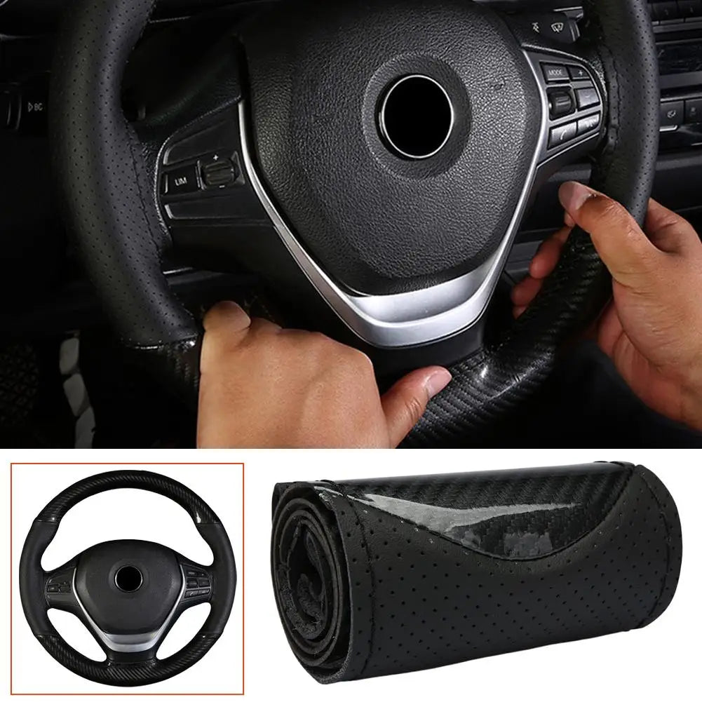 Carbon Fiber Hand-Stitched Steering Wheel Cover | Faux Leather