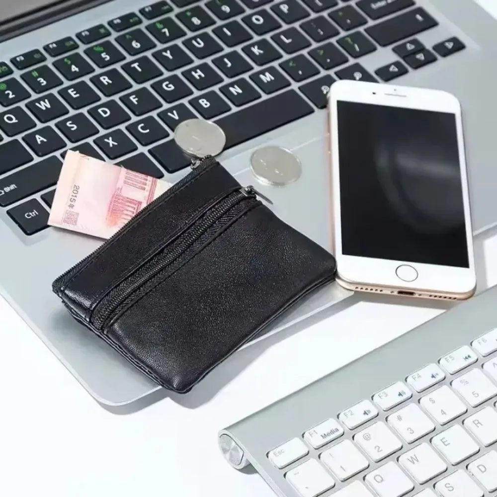 Unisex PU Leather Coin Purse & Key Holder – Zipper Mini Wallet
