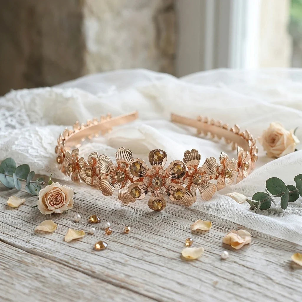 Bridal Floral Metal Leaf Headband | Elegant Wedding Hair Piece