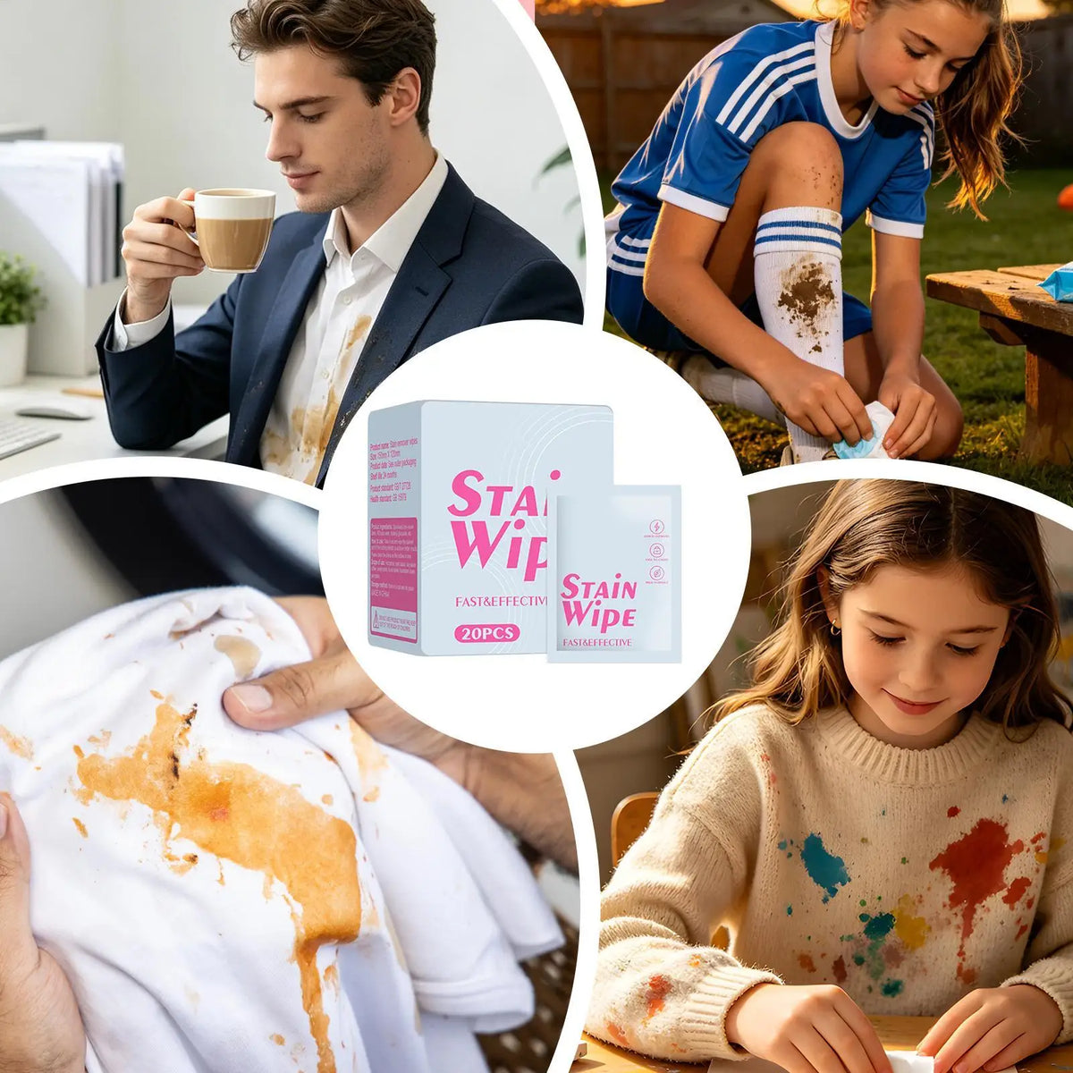 Stain Remover Wipes 20-Pack – No-Rinse Individually Wrapped