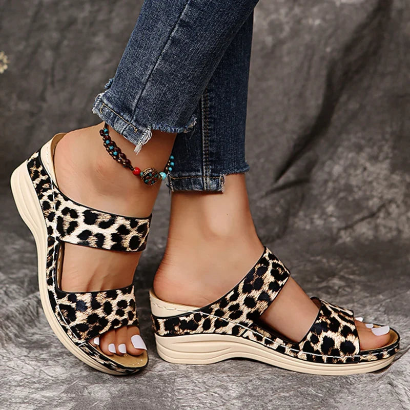 Leopard Print Wedge Platform Sandals – Women's Summer Shoes