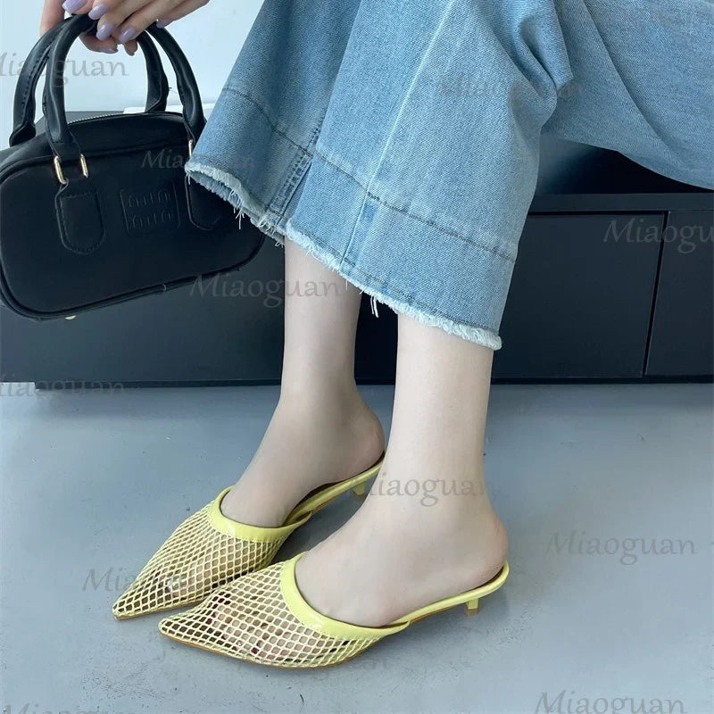 Women's Mesh Pointed Toe Low Heel Sandals | Party Dress Shoes