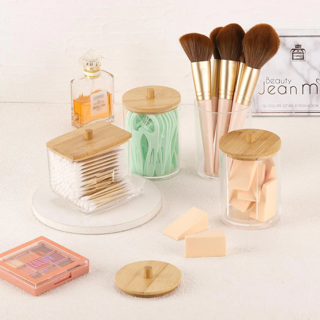 Cotton Swab Holder Dispenser Apothecary Jars Restroom Bathroom