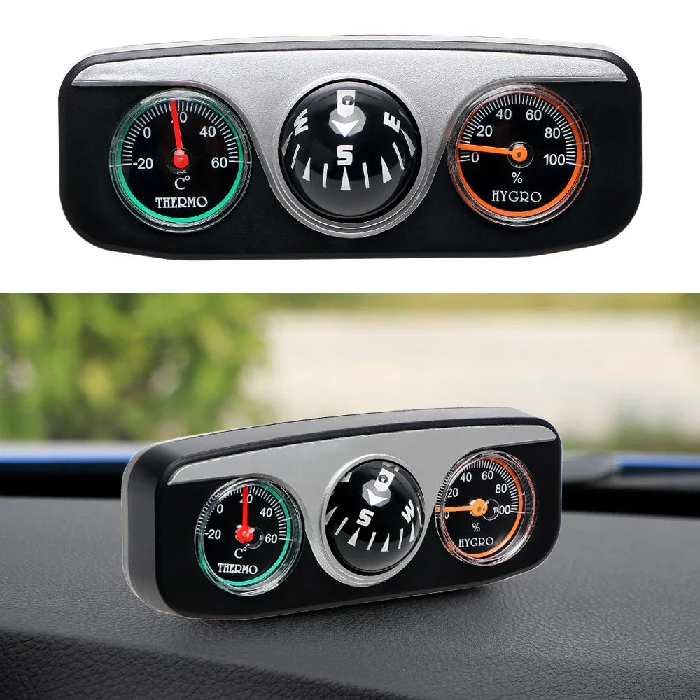 3-in-1 Car Compass Thermometer Hygrometer Dashboard Ball