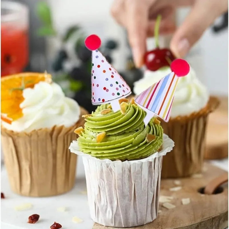 Mini Birthday Hat Cake Toppers DIY Decoration Kids Flages Baby Shower