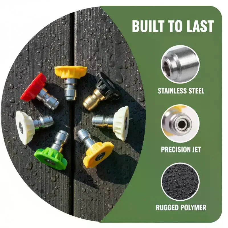 5-Pc Pressure Washer Nozzle Tips Set 1/4'' Quick Connect 0–65°