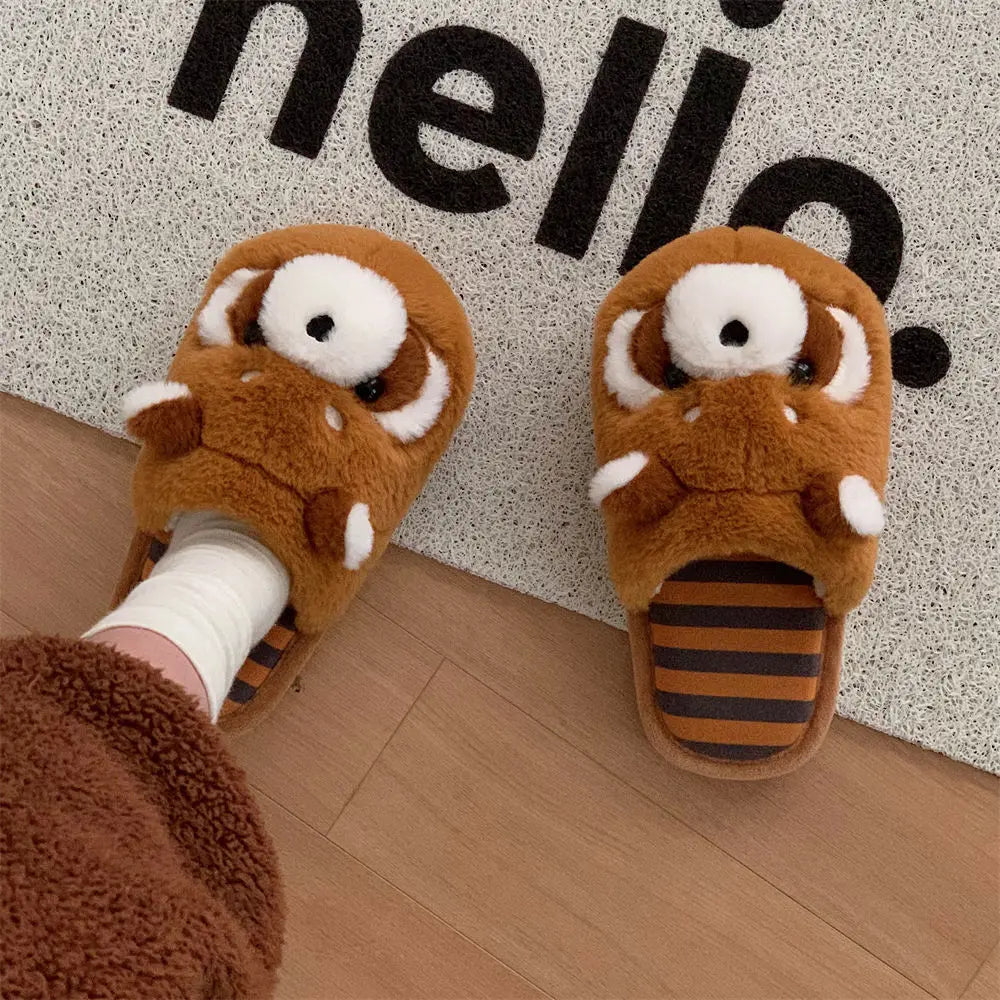 Women's Raccoon Plush Slippers – Cozy Indoor Fur Slides