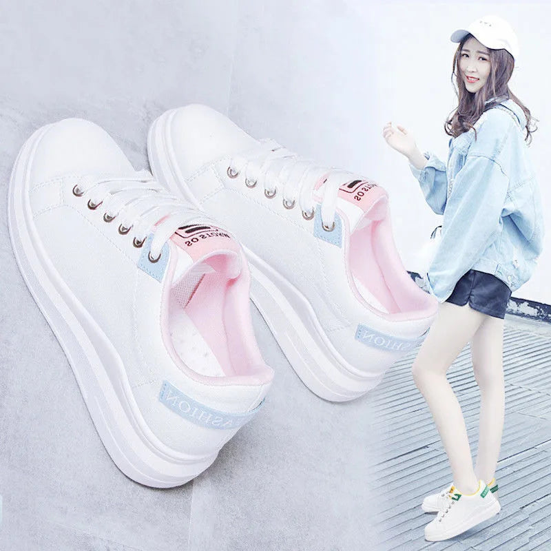 YBQJOO Women's Low-Cut Casual Non-Slip White Sneakers