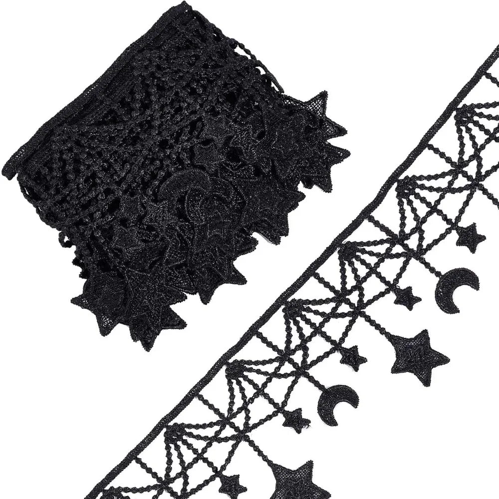 Moon Star Black Lace Trim 3 Yards | Polyester Sewing Ribbon