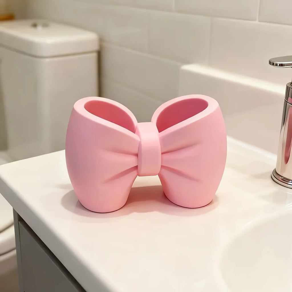 Creative Bow Toothbrush & Pen Holder – Freestanding Organizer
